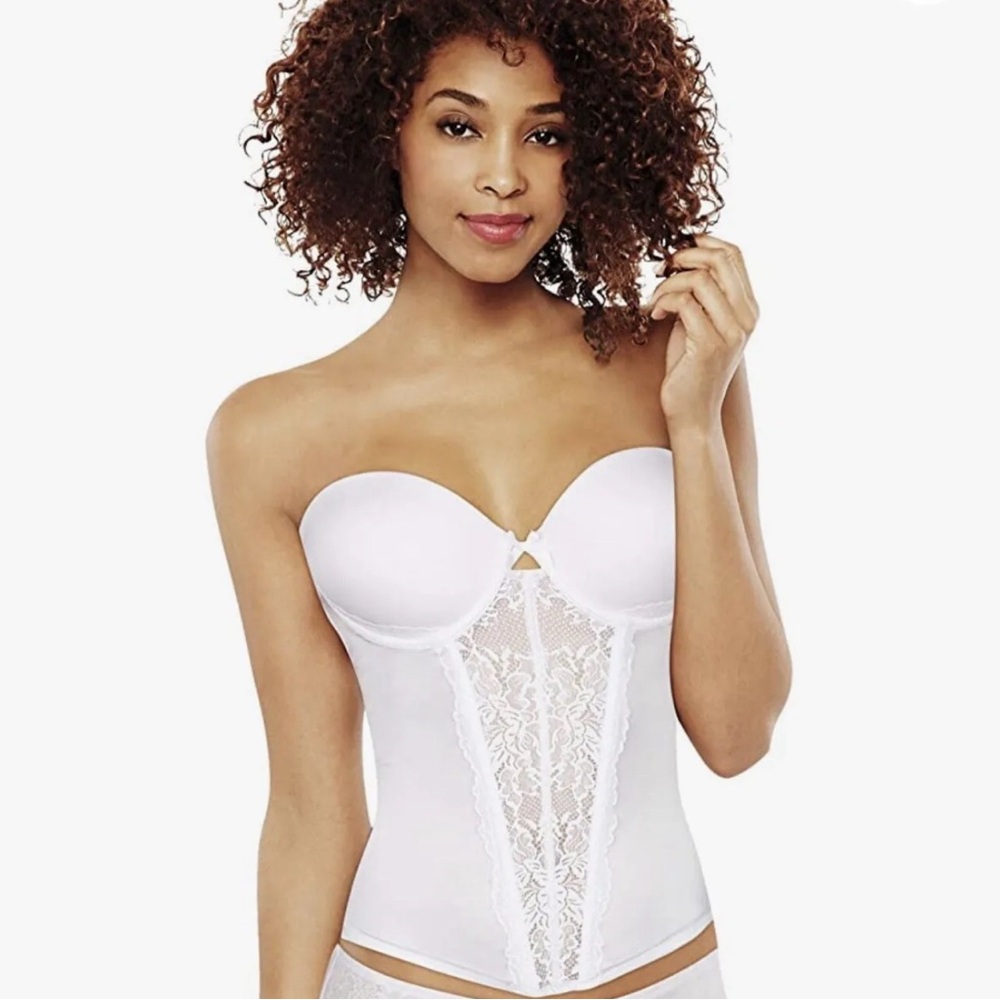 NWT Maidenform Super Sexy Strapless Floral Lace Push-Up Bustier White Size 34C